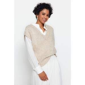 Trendyol béžová Crop mäkká textúrovaná farba blok pletený sveter
