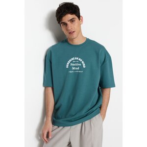 Trendyol Oversize/Wide-Fit Crew Neck Short Sleeve Text Printed Thick Cotton T-Shirt