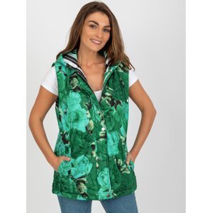 Green women's down vest with hood