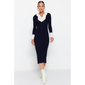 Trendyol Navy Blue Midi Knitwear Color Block šaty