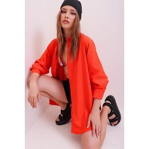 Trend Alaçatı Stili Women's Orange Oversized Long Woven Shirt