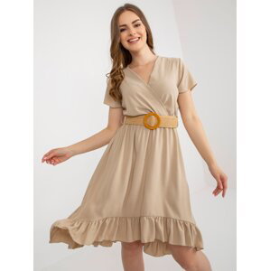 Beige dress with frill and belt