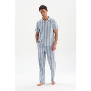 Dagi Light Blue Striped Woven Pajama Bottoms
