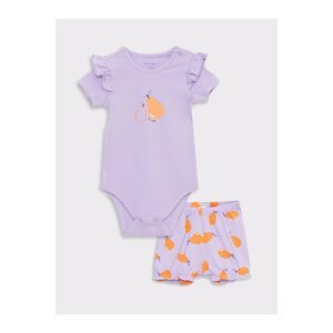 LC Waikiki Lcw Baby Crew Neck Short Sleeve Printed Baby Girl's Body and Shorts with snap fastener 2-piece Set