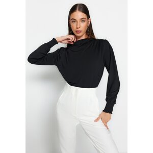 Trendyol Black High Collar Regular Fit Gipe Detailed Flexible Knitted Blouse