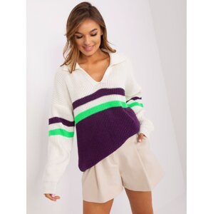 Ecru-dark purple oversize sweater with wool