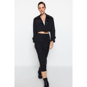 Trendyol Black Knitted Midi Skirt With Slit Detail and Soft Touches