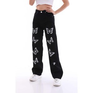 BİKELİFE High Waist Palazzo Jeans with Black Butterfly Print Detail