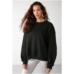 GRIMELANGE Susana Women's Crew Neck With Fleece Inside Oversize Fit Basic Black Sweatshir