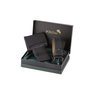 Polo Air Boxed Sports Black Men's Wallet Belt Card Holder Set