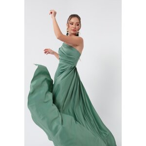 Lafaba Dámske mätovo zelené saténové večerné šaty na jedno rameno a plesové šaty
