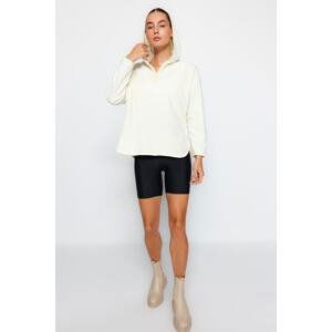 Trendyol Thick Ecru Fleece Hooded and Zippered Oversized/Wide Knit Sweatshirt