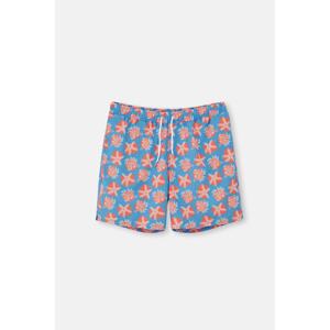 Dagi Blue-salmon Coral Pattern Mid Sea Shorts