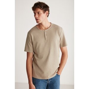 GRIMELANGE Harry Male Collar Special Structured Textured Thick Fabric 100% Cotton T-Shirt