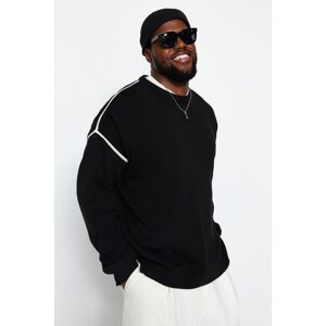 Trendyol Black Plus Size Men's Oversize Fit Wide Fit Crew Neck Piping Detailed Knitwear Sweater