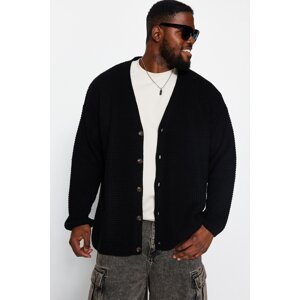 Trendyol Black Men's Plus Size Oversize Fit Wide Fit Textured Knitwear Cardigan
