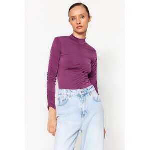 Trendyol Purple Slim Shirred Detailed Knitted Body with Snap fastener