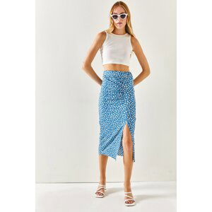 Olalook Women's Daisy Indigo Knitted Skirt with Smocks and Slits in the Front