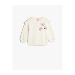 Koton Sweatshirt Rose Gold Butterfly Appliqued Ruffle Detailed Cotton