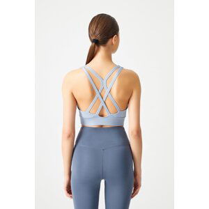 LOS OJOS Blue Gray Padded Back Detailed Covered Sports Bra