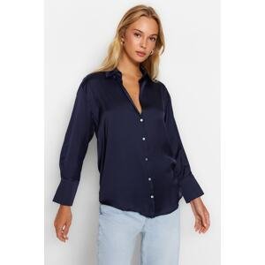 Trendyol Navy Blue Oversize/Wide Fit Satin Woven Shirt