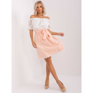 White and peach Spanish dress with belt