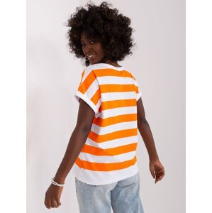 Basic white and orange striped blouse