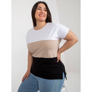 White-beige blouse plus size with short sleeves