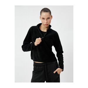 Koton Fleece Sweatshirt with Half-Zip Stand-Up Collar Long Sleeves, Comfortable fit.