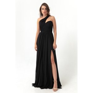 Lafaba Women's Black One-Shoulder Slit Long Evening Dress
