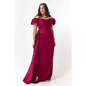 Lafaba Women's Plum Boat Collar Train Evening Dress In Long Satin & Prom.