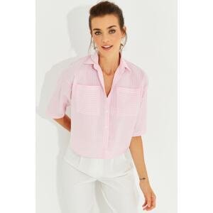 Cool & Sexy Women's Pink Striped Short Shirt MIW1290