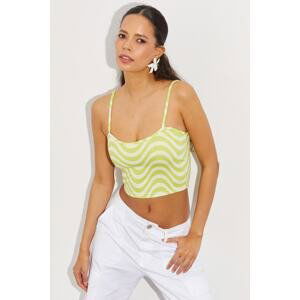 Cool & Sexy Women's Green Patterned Crop Blouse CY325