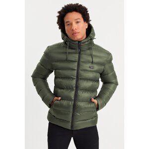 River Club Pánsky khaki hrubý vodný a vetruodolný zimný kabát s kapucňou