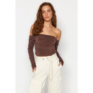 Trendyol X Sagaza Studio Brown Knitted Underwire Blouse