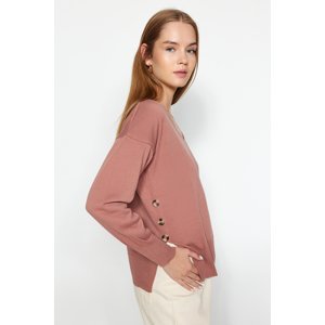 Trendyol Sušený ružový pletený sveter s výstrihom do V