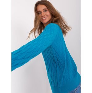 Turquoise women's classic sweater with patterns