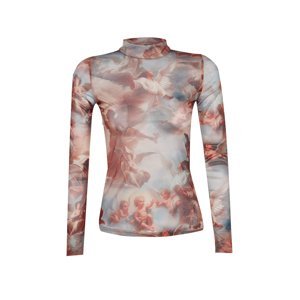 Trendyol Multicolored Angel Printed High Neck Tulle Fitted Knitted Blouse