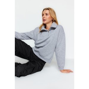 Trendyol Gray Thick Fleece Inside, Zippered Oversized/Wide Knitted Sweatshirt