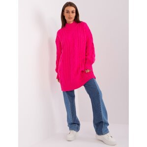 Fluo pink knitted dress with braids