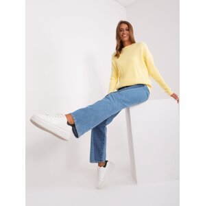 Light yellow women's classic sweater with patterns