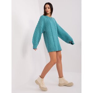 Turquoise knitted dress with cables
