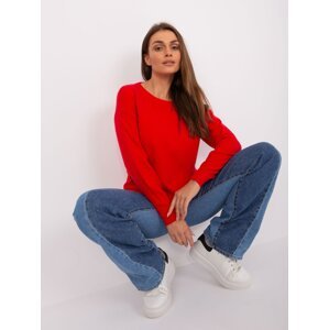 Classic red sweater with a round neckline