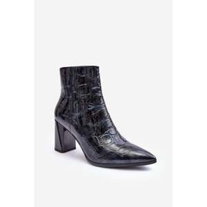 Leather patented ankle boots with S high heels. Barski Navy Blue
