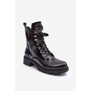 Patent Worker Ankle Boots with Black Hot Decoration