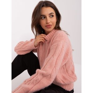 Light pink classic sweater with cables