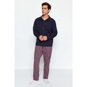 Trendyol Navy Blue Underline Knitted Pajamas Set