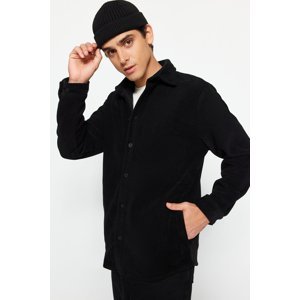 Trendyol Black Unisex Regular Fit bočné vrecko Fleece Hrubá zimná ležérna košeľová bunda