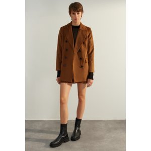 Trendyol Dark Brown Lined Premium Oversize/Fitness Velvet Woven Blazer Jacket