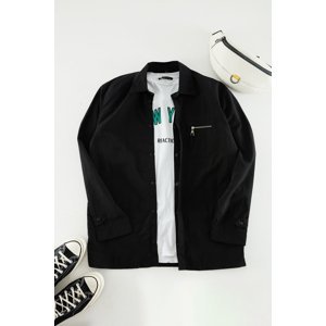 Trendyol Black Relaxed Fit Pocket Zipper Detailed Parachute Tech Fabric Shirt